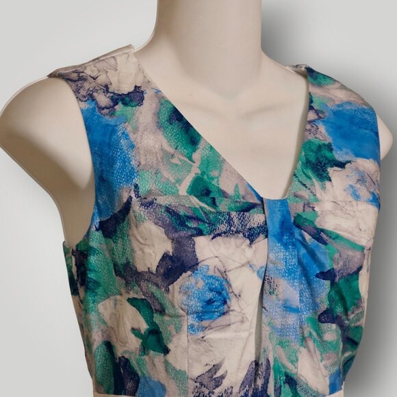 Alex Marie Petite 4P Blue & White Floral Sleeveless Knee-Length Dress $129.00. - Picture 5 of 14